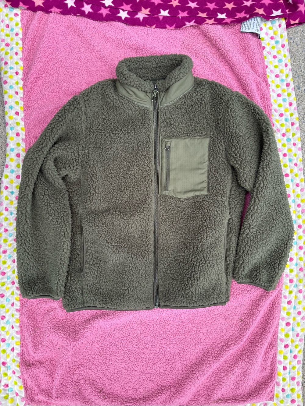 Uniqlo Kids Olive Green Sherpa Fleece Zip Jacket